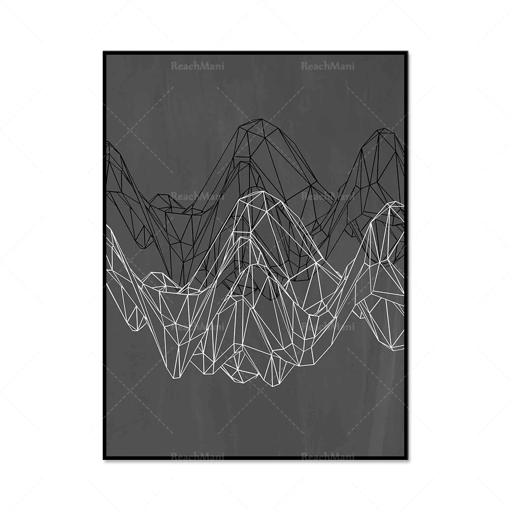 Abstract geometric graffiti art print, abstract sketch modern black and white simple art exhibition geometric Nordic canvas canv