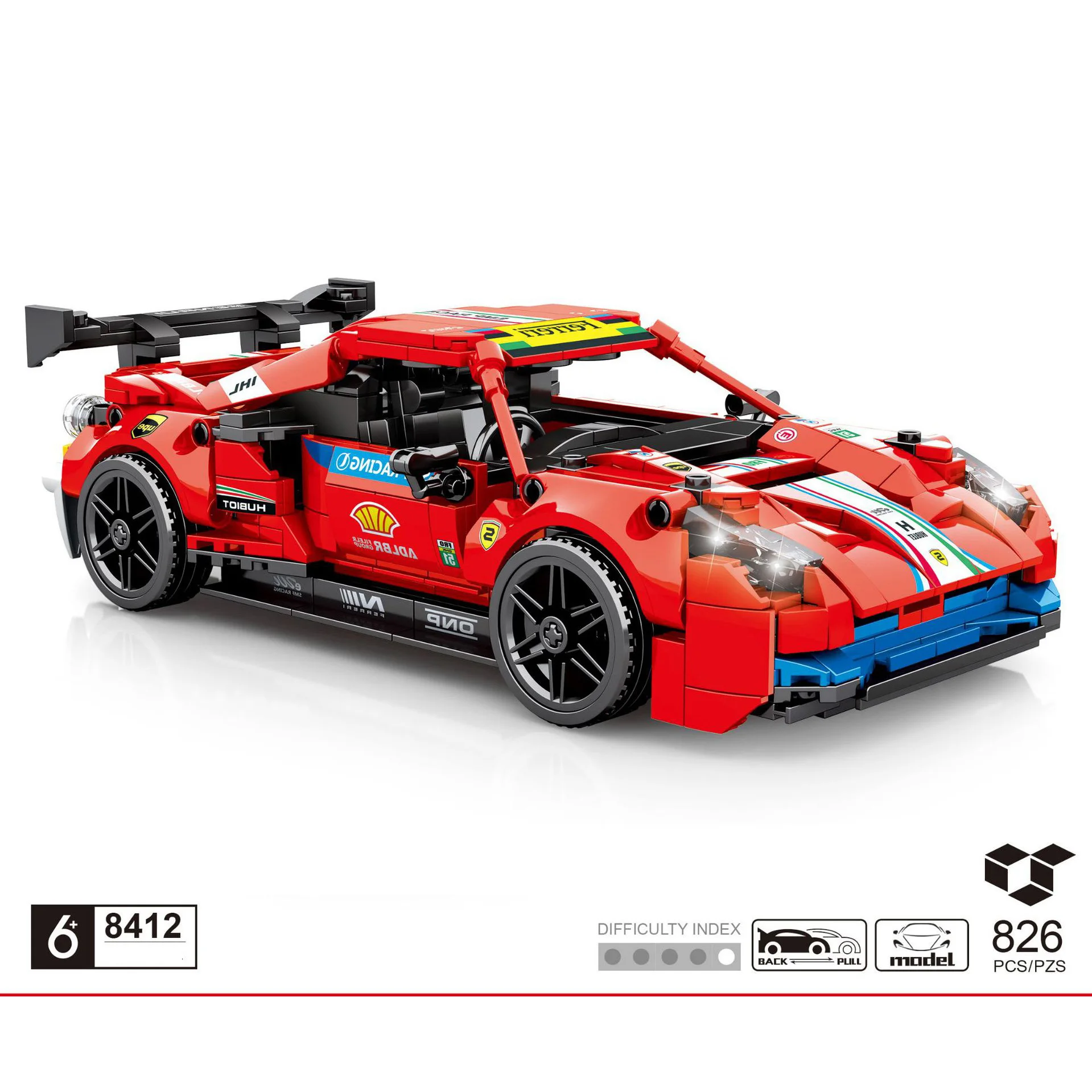 

Technical Super Sport Car Building Block Italia Horse 488 Model Pull Back Vehicle Rally Racing Steam Bricks Supercar Toys