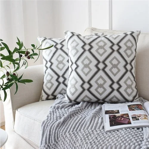 

Gray Embroidered Home For Seat 45x45cm Nordic Style Geometric Floral Canvas Cotton Throw Pillow Cases