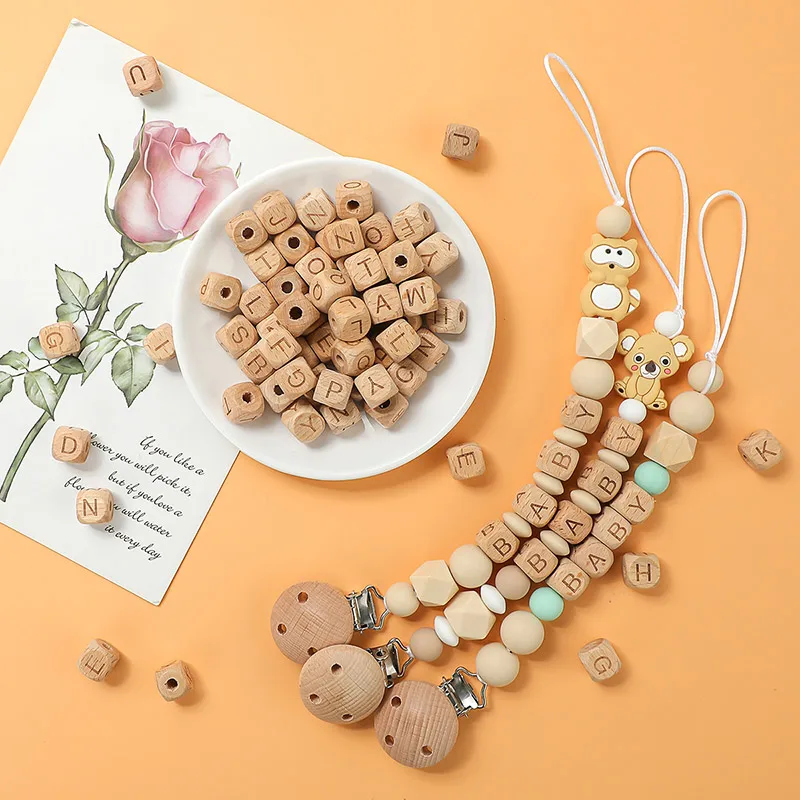 TYRY.HU 100Pcs Natural Mixed Wooden Alphabet Beads 12mm Wooden Letter Beads Making Baby Bracelet Jewelry DIY Accessories