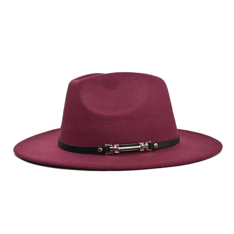 DYLAOPAN Fedoras Big Brim Hats For Women British Style Vintage Church Hats Lady Flat Brim Fedoras Autumn Winter Womens Felt Hat