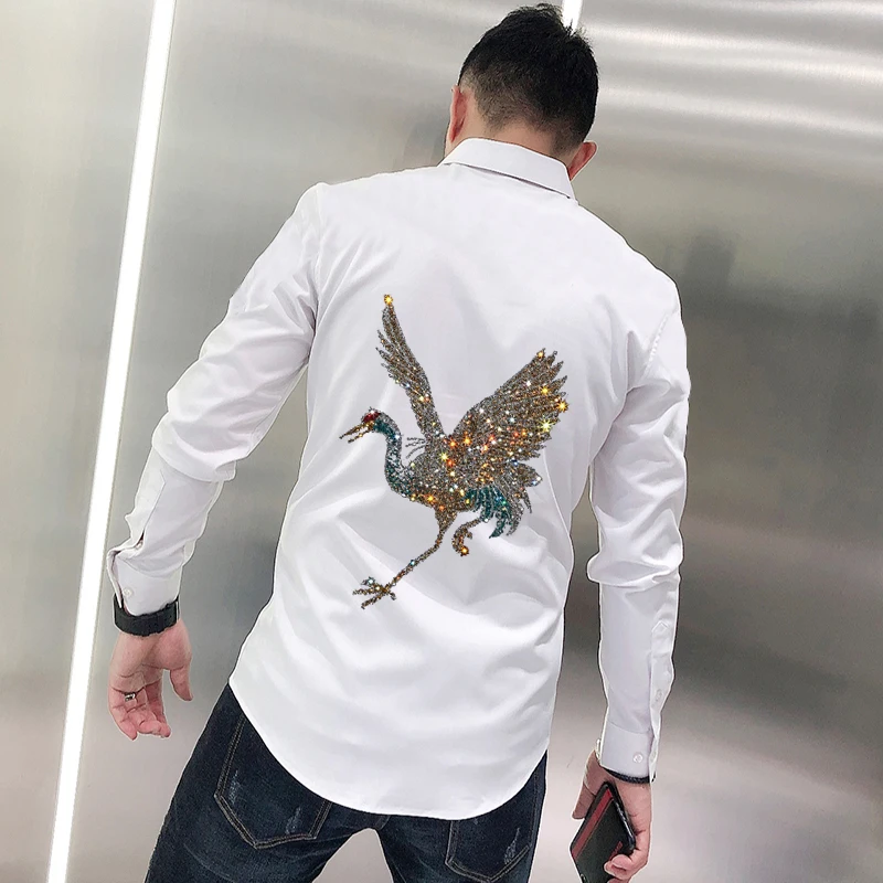 

Autumn Simple Men's T-Shirt Long Sleeve Hot Diamond Craftsmanship Business Work Clothes Popular Lapel Formal Wear