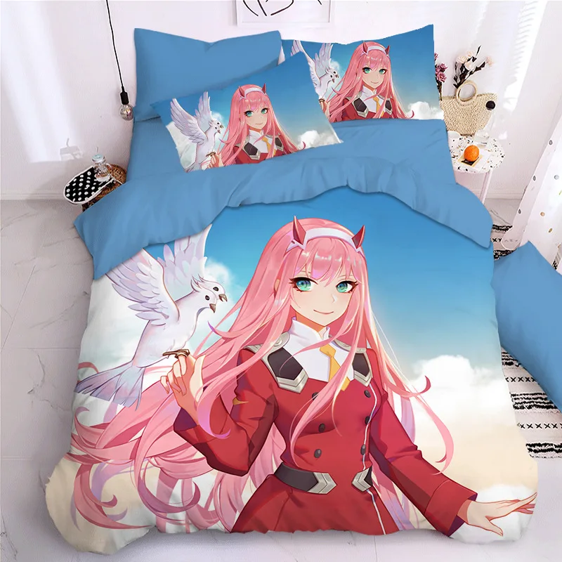 Juegos de cama Darling In The Frank XX, conjunto de funda nórdica con estampado 3D de figura de juego de Anime japonés, ropa de cama de tamaño individual, Queen y King