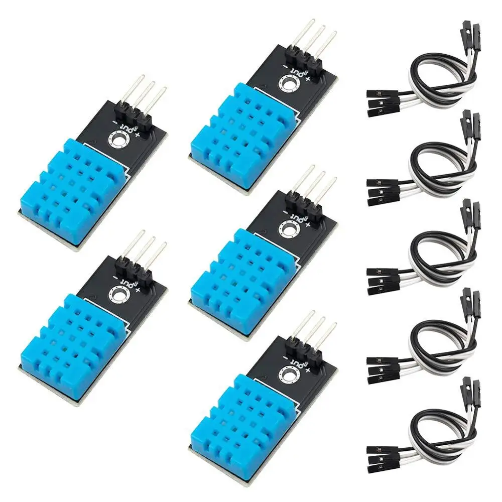 5pcs DHT11 Temperature Humidity Sensor Module Digital Single Bus 3.3V-5V with Jumper Wires for Arduino Raspberry Pi