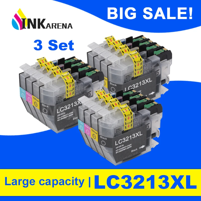 INKARENA 3set LC3213 XL Printer Ink Cartridge For Brother DCP-J772DW DCP-J774DW MFC-J890DW MFC-J895DW Full Ink Cartridges