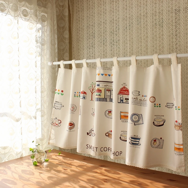 Cartoon Cotton Linen Half Shading Curtain for Kitchen Door Window Bedroom Home Cafe Tab Top Decoration Curtain Free Shipping