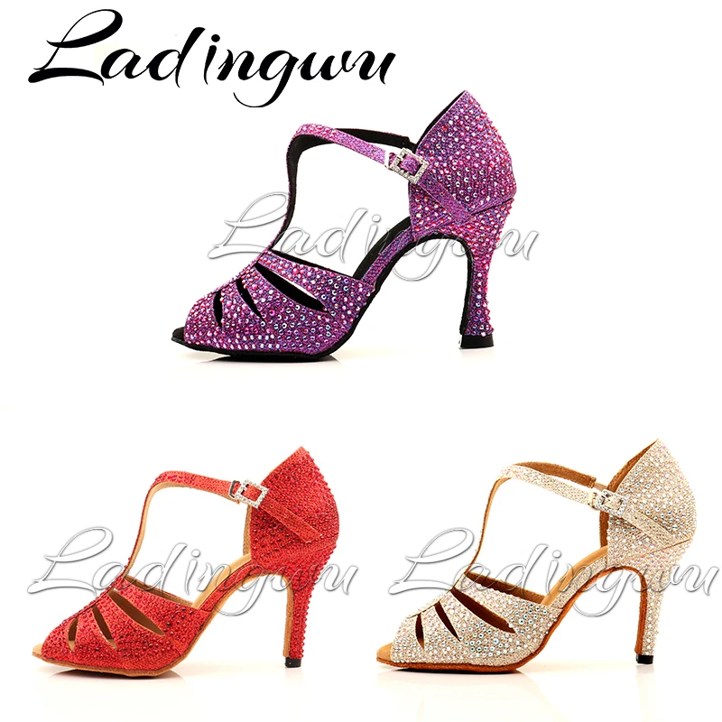 Ladingwu Damen Latin Dance Schuhe Indoor Sport Multicolor Rhineston Latino Tanzen Schuhe für Kinder Glitter Salsa Tanz Schuhe