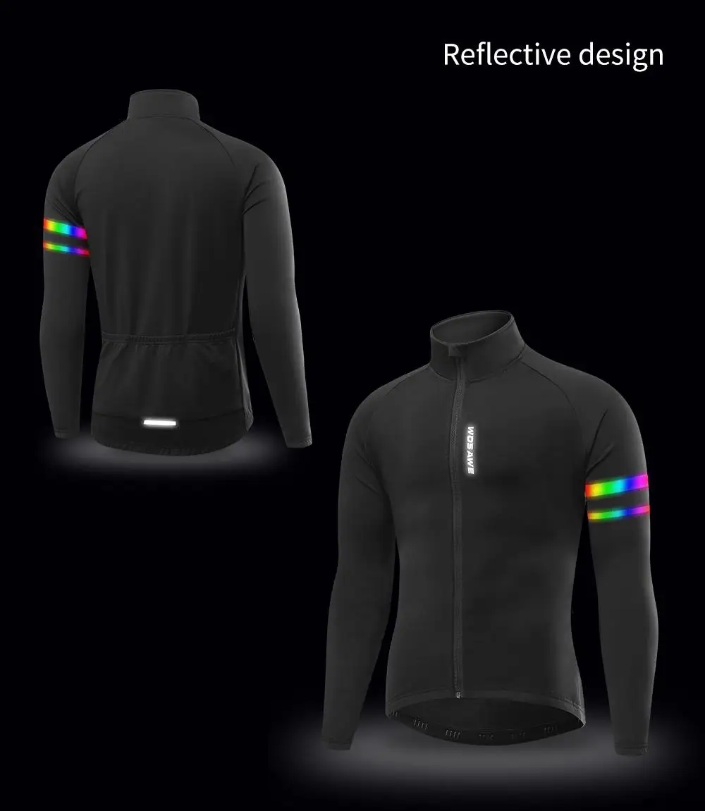 WOSAWE Herren Thermo-Winter-Fahrradjacke, Fleece-Futter, Langarm-Jersey, winddicht, Laufen, Reiten, Ciclismo, Fahrradbekleidung – Detail 5