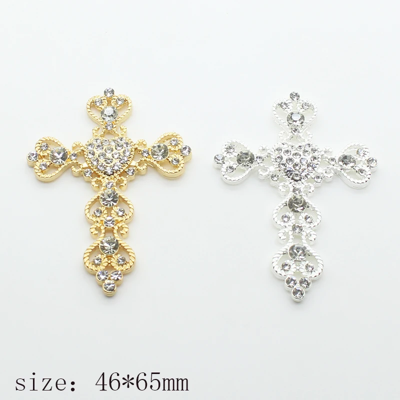 5Pcs/Lot 60*48mm Cross Pendant Shapes Metal Rhinestone Jewelry Diy Silver Accessories Handwork Gold Decoration