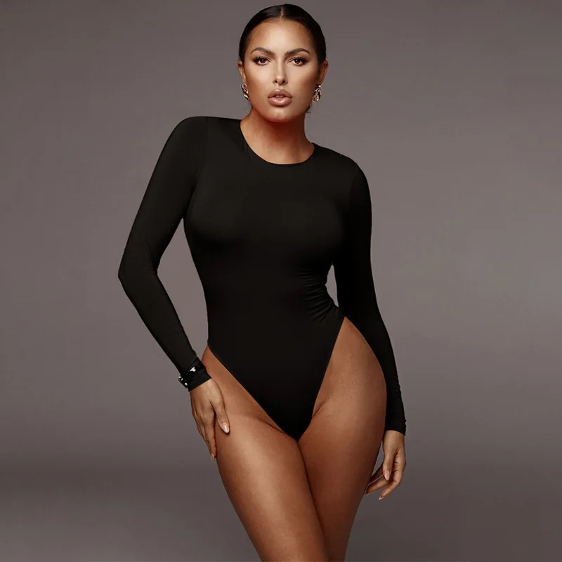 O Neck Long Sleeve Solid White Sexy Bodysuit Women Black Autumn Winter Body Top Gray Casual Lady Streetwear Bodysuits image 4