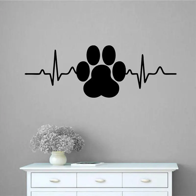 Dog Paw Print Heartbeat Vinyl Art Home Decor Wall Stickers Pet Shop Veterinary Window Decals Removable Murals Wallpaper 4598