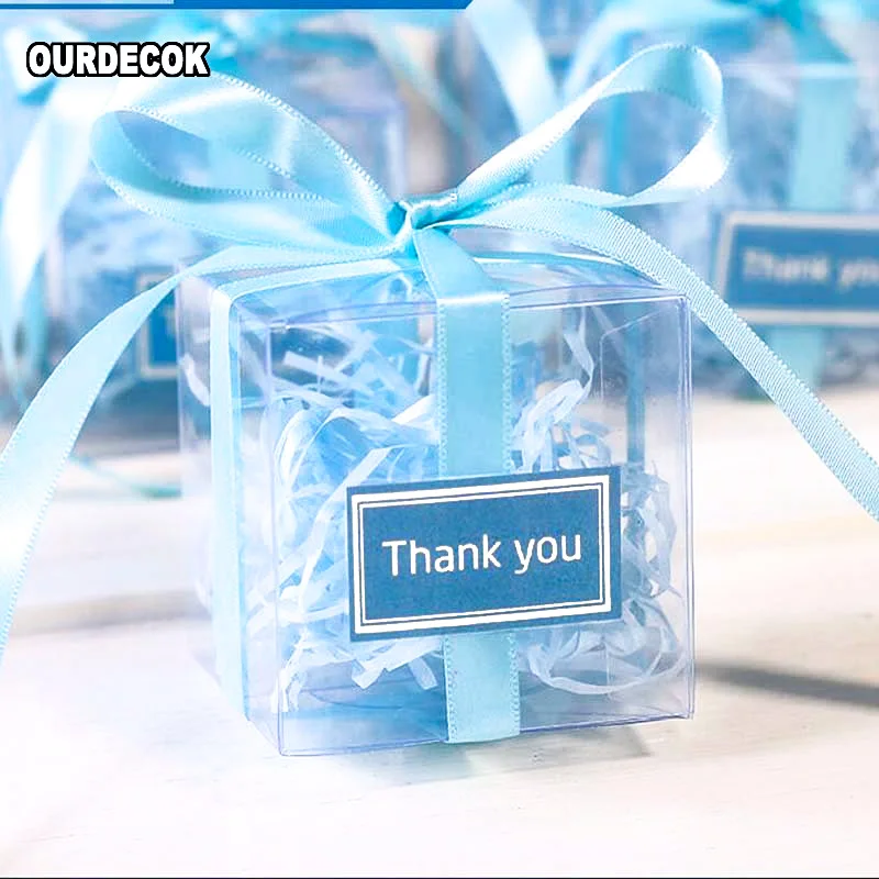 25 Pieces Square PVC Birthday Gift Box Transparent Wedding Favor Holder Chocolate Candy Boxes Event Sweet Candy Bags 5x5x5cm