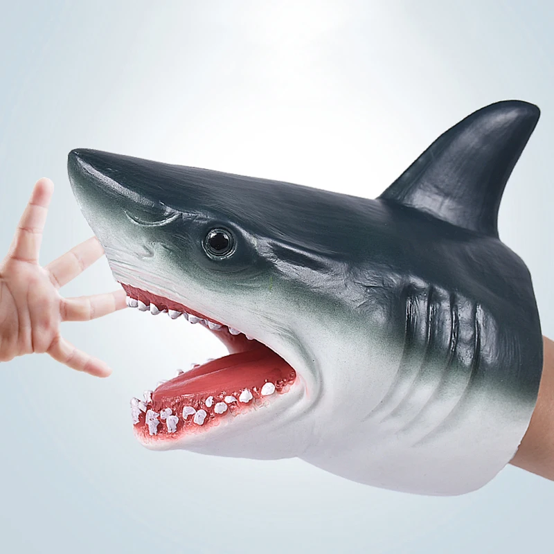 Shark Hand Puppet TPR Animal Head Gloves Figure Simulation Animals Kids Toy Model Scaring Gag Halloween Jokes Kids Gifts 2021