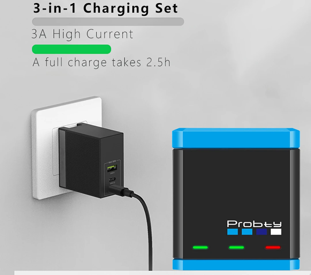 For GoPro 12 11 10 Charger, Fast Charging Box, Lithium Ion Battery Storage Box, for GoPro Hero 9 10 11 Sports Camera Accessorie