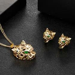Zlxgirl Hot sale Hollow design leopard pendant earrings set for women's couple gift Gold chain fashion necklace