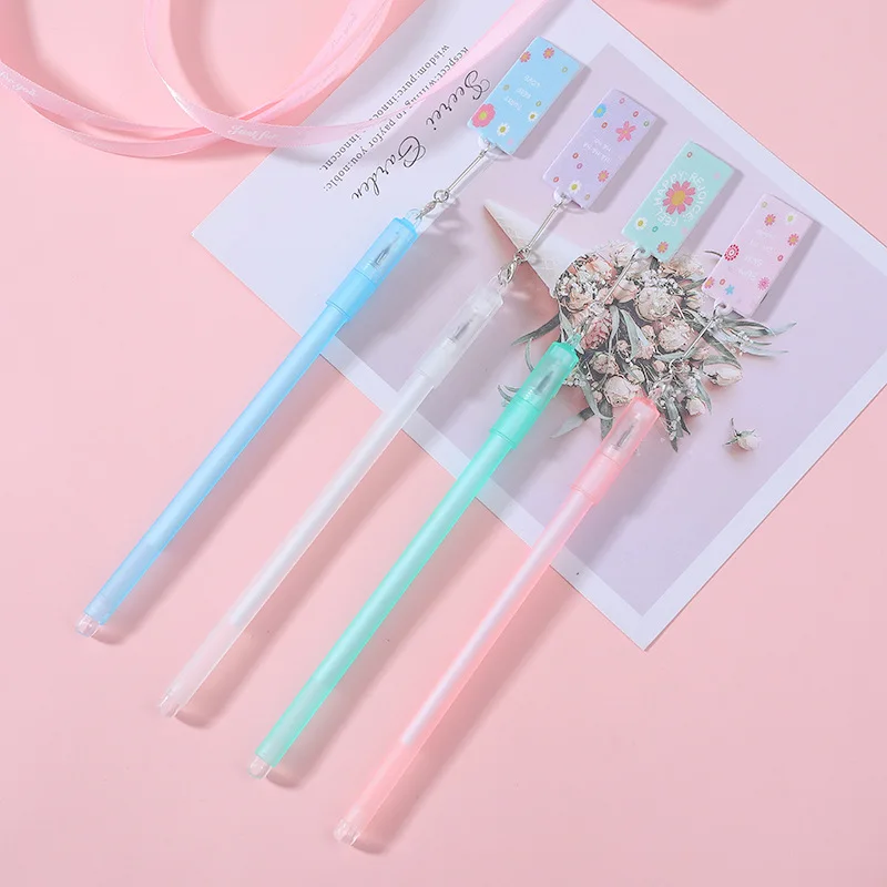 50PCS/lot School Supplies Cute Flower Pendant Gel Pen Students Black Pen 0.5mm Cartoon Signing Pen Pendant Stationery Kawaii