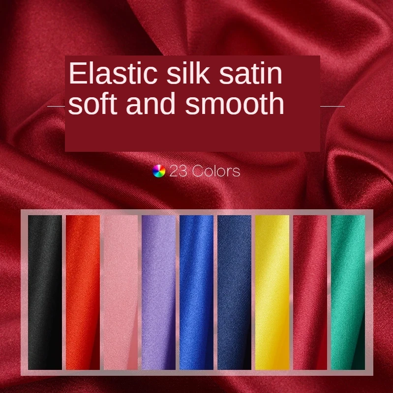 Elastic Silk Satin Fabric By The Meter T-shirt Clothing Emulation Lined Dress Brocade Fabrics Blue Black Sequin for Sewing Diy