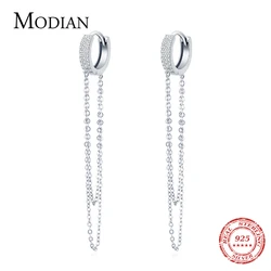 Modian Real 925 Sterling Silver Claer CZ Sparkling Long Tassel Elegant Hoop Earrings For Women Wedding Statement Fine Jewelry