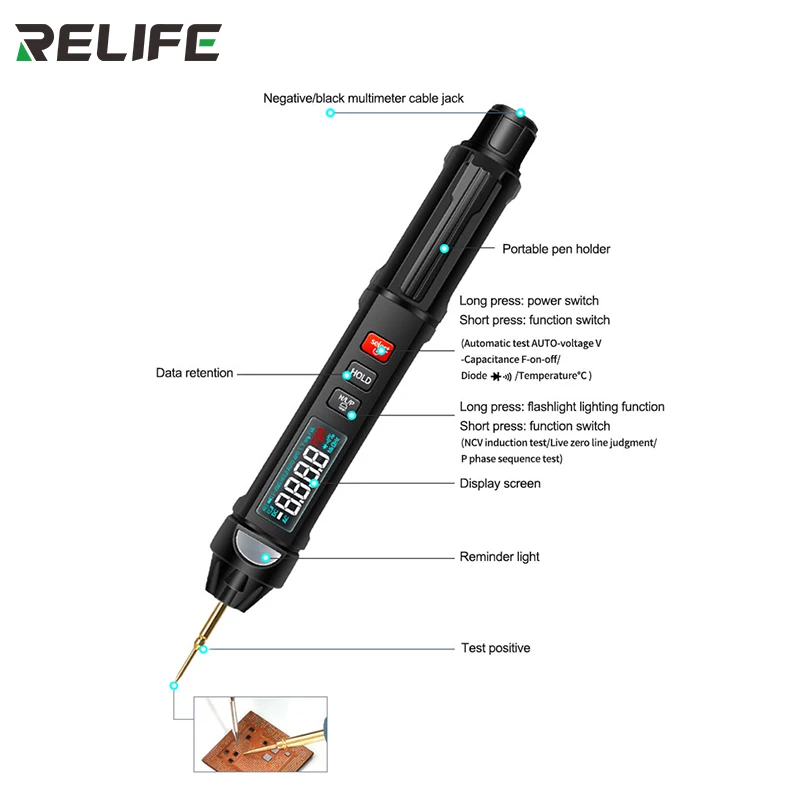 RELIFE Sunshine DT-01 3 IN 1 Intelligent Pen-Type Multimeter Give Away Extra Sharp Gold Needle And Negative Special Clip Line