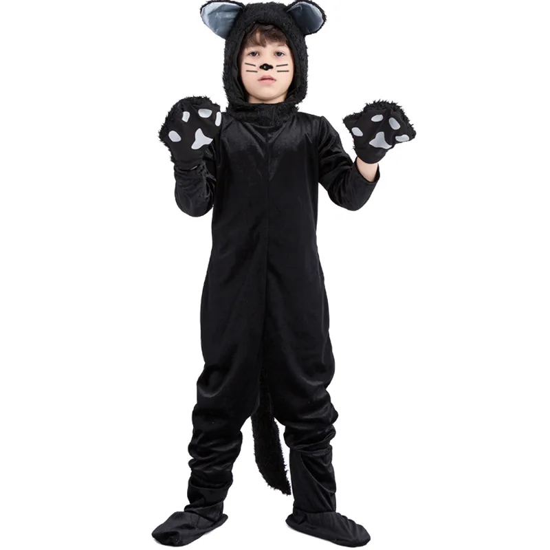 Child Black Cat Animal Pajamas Jumpsuit Panda Pyjamas Kid Boy Girl Sleepwear Nightwear Costume Halloween Fancy Dress