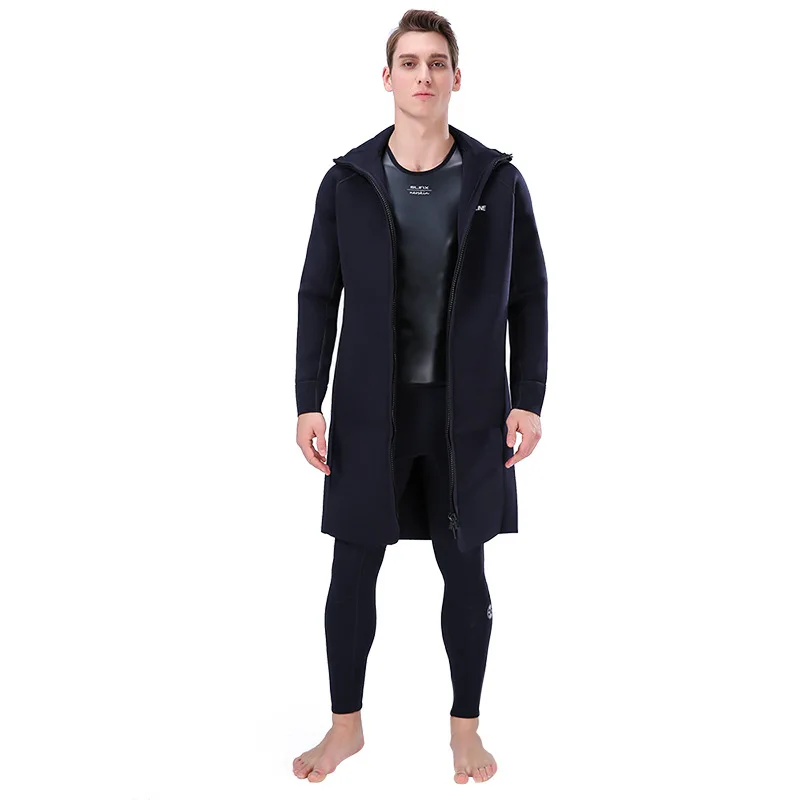Men\'s 3MM Neoprene Hooded Long Jacket Wetsuit Accessories For Winter Diving Swimming Snorkling Surfing Thermal Changing Robe