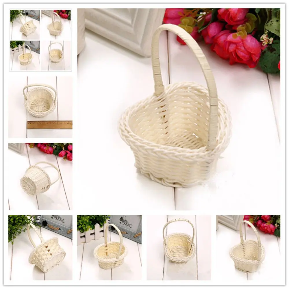 Mini Hand-Woven Storage Baskets Plastic Weaving Storage Baskets Fabric Flower Basket Fruit Rattan Cosmetics Tea Picnic Bags 2023