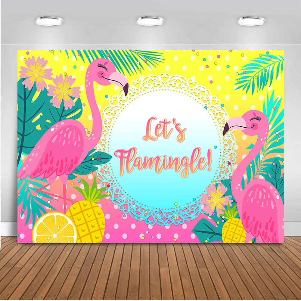 Let's Flamingle Backdrop Photography Summer Flamingo Tropical Forest Birthday Background Decoration Pineapple Lemon Photobooth