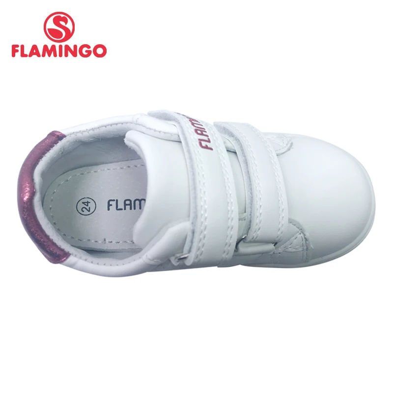 Tênis para meninas tamanho 22-27 frete grátis-primavera estampa flamingo couro legítimo respirável gancho & loop