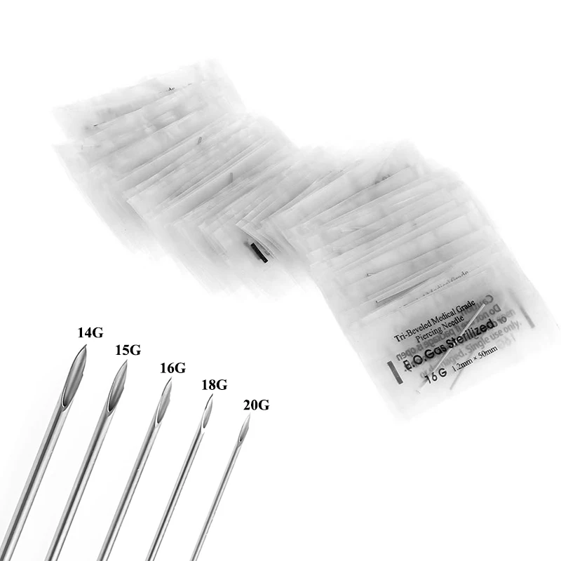 10PCS Disposable Sterile Ear Nose Piercing Needles Body Piercing Needle Tattoo Supply Assorted Body Art Tool Piercing Supplies