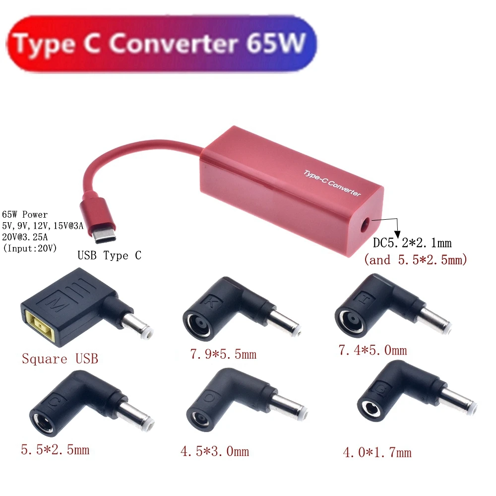 Laptop Dc Adapter Charger Converter DC 7.4*5.0 7.9*5.5 4.5*3.0 Female to USB Type C Male Power Jack Connector for Lenovo Hp Asus