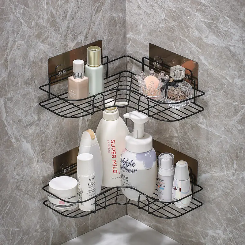 Stainless Steel Golden Bathroom Shelf Punch-Free Wall Hanging Toilet Storage Rack Towel Bar Integrated Organize Storage Holder