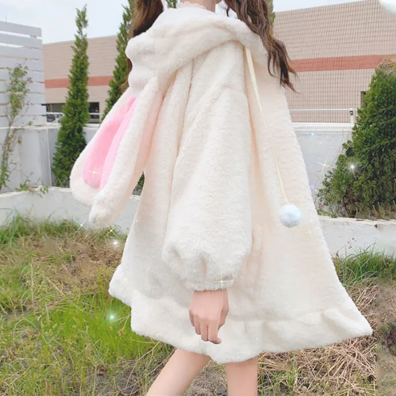 Japanese Style Jacket with Ears for Women,Kawaii Tops, Lovely Lolita,Thicken Warm Winter Hooded Coat,Girl Parka Outwear,Outdoors