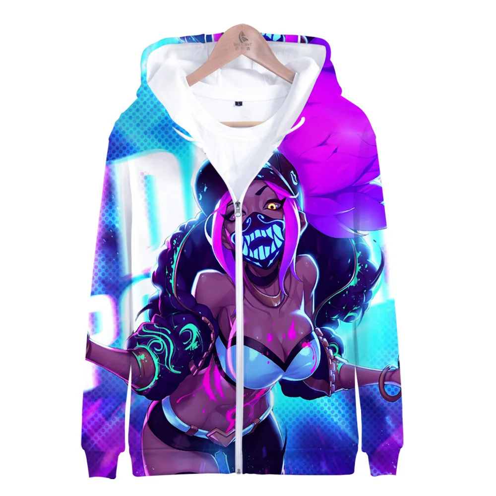 

Kda The Baddest 3D Print Zip Up Women/Men Hoodie Sweatshirt Streetwear Hip Hop with Pocket Zipper Hooded Jacket Cosplay Costume