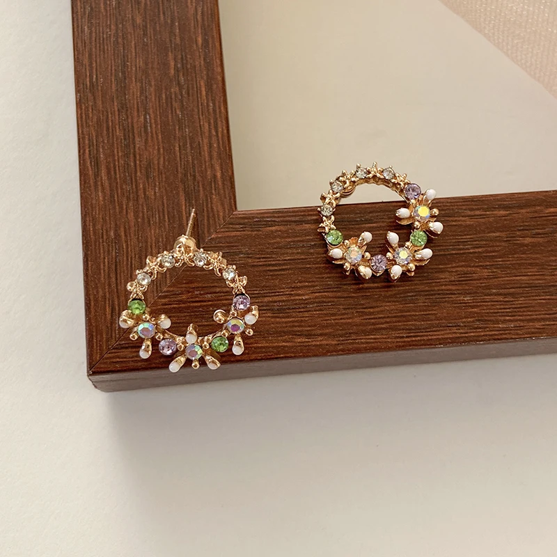 Korean New Design Trendy Jewelry Exquisite Copper Inlay Color Zircon Flower Garland Women Earrings Gifts 2025