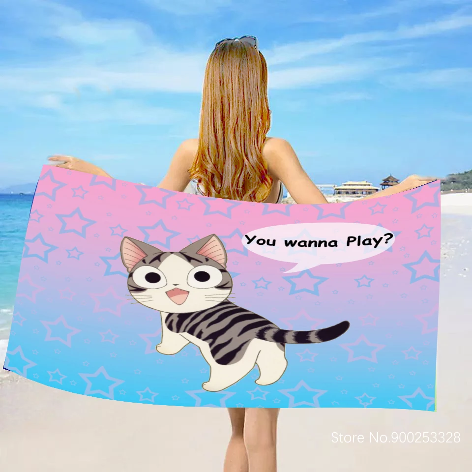 Chi`s Sweet Home Cat Bath Towels 3D Microfiber Summer Beach Towel Quick-dry Beach Picnic Mats Shower Towels Bathroom Blankets