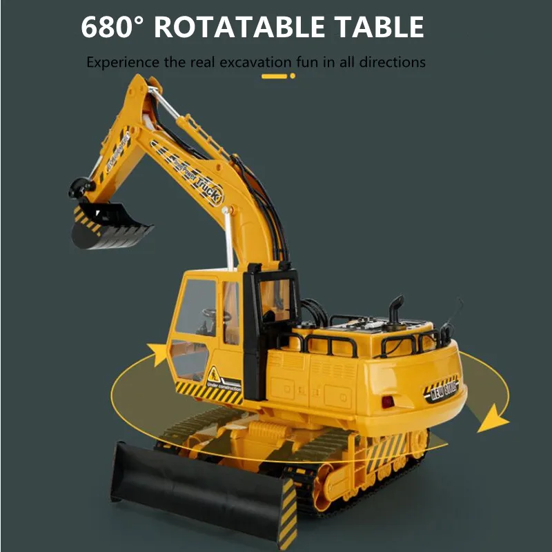 Simulation Sound Fernbedienung Bagger 680-Grad-Drehung Arbeitstisch FreeArms Extension Automatische Präsentation RC Truck Spielzeug