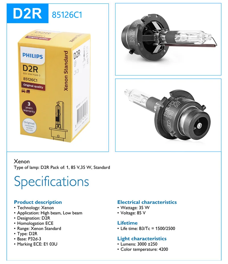 Philips HID D2R 35W Xenon Standard 4200K Auto Original Headlight
