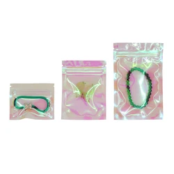 Many Sizes Iridescent Laser Flat Zip lock Cosmetic Package Bag Jewelry Clear Pink Holographic Zip Lock Plastic Bags Pouch 100pcs