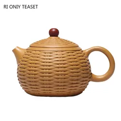 280ml Yixing Purple Clay Teapots Handmade Bamboo Braided Xishi Tea Pot Raw ore Gold Section Mud Kettle Teaware Tea Ceremony