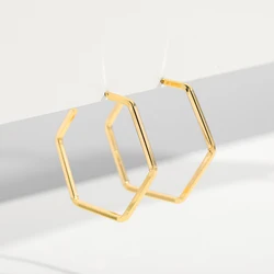 Minimalist Geometric Hexagon Hoop Earrings for Women Trendy Gold Color Hollow Ear Stud Statement Earrings Wedding Party Jewelry