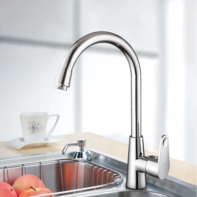 

Modern Kitchen Faucet Copper Single Hole Sink Tap 360 Degree Rotation Hot and Cold Water Mixer Tap Ceramic Valve Core Deck Mount