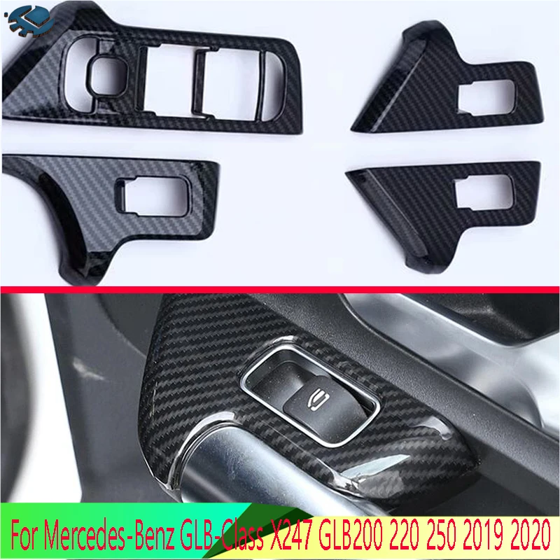 For Mercedes-Benz GLB-Class X247 GLB200 220 250 2019 2020 Carbon Fiber Style Door Window Armrest Cover Switch Panel Trim Molding