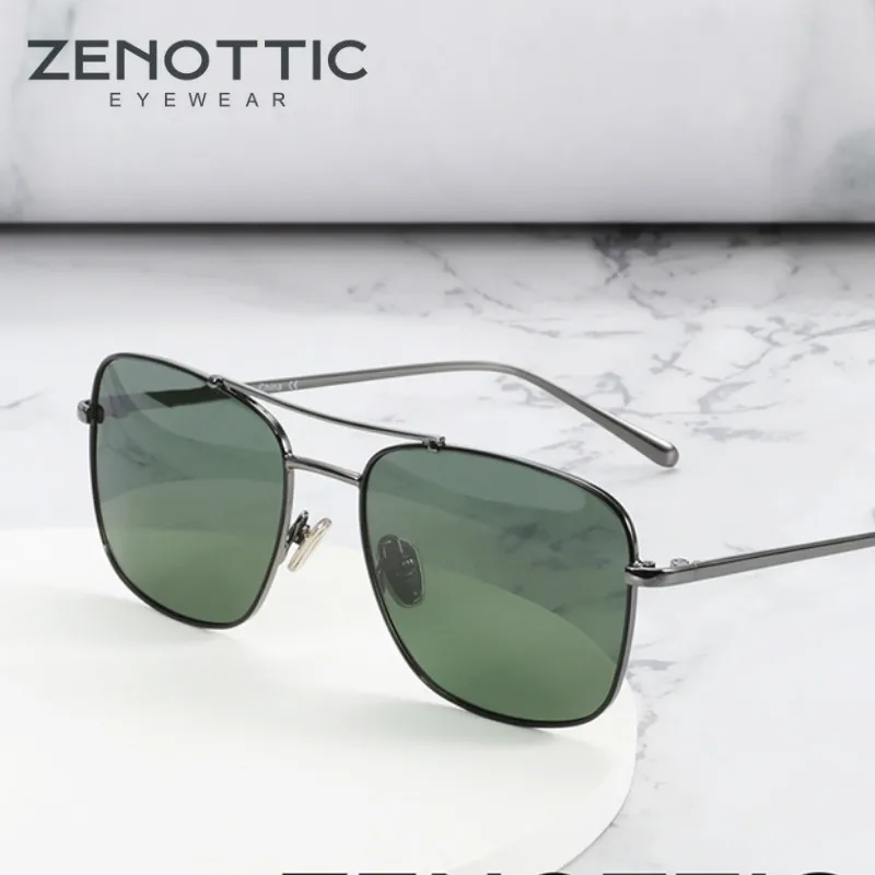 ZENOTTIC Design Titanium Alloy Sunglasses Vintage Square Polarized Men's Sun Glasses Women Pilot Shades Eyewear