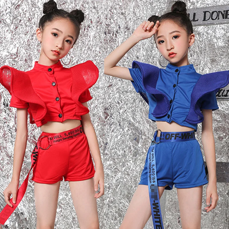 2021 New Jazz Dance Costumes Girls Cheerleading Clothing Hip Hop Dancing Set Kids Street Dancewear Stage Performance Outfit