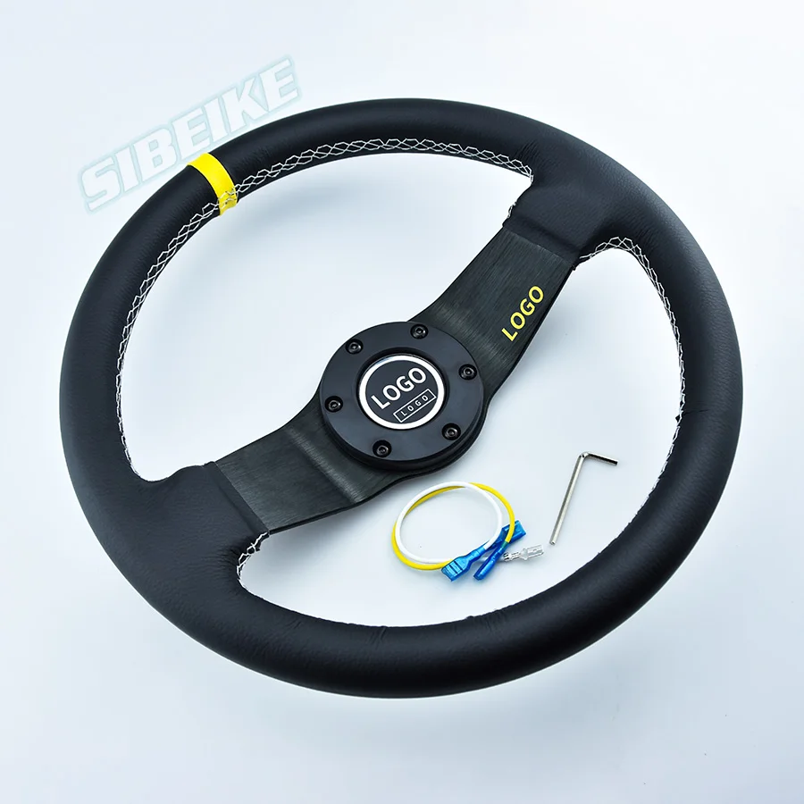 JDM Universal 13inch 330mm Leather Steering Wheel 2 Spoke Racing Sports Deep Dish Steering Wheel