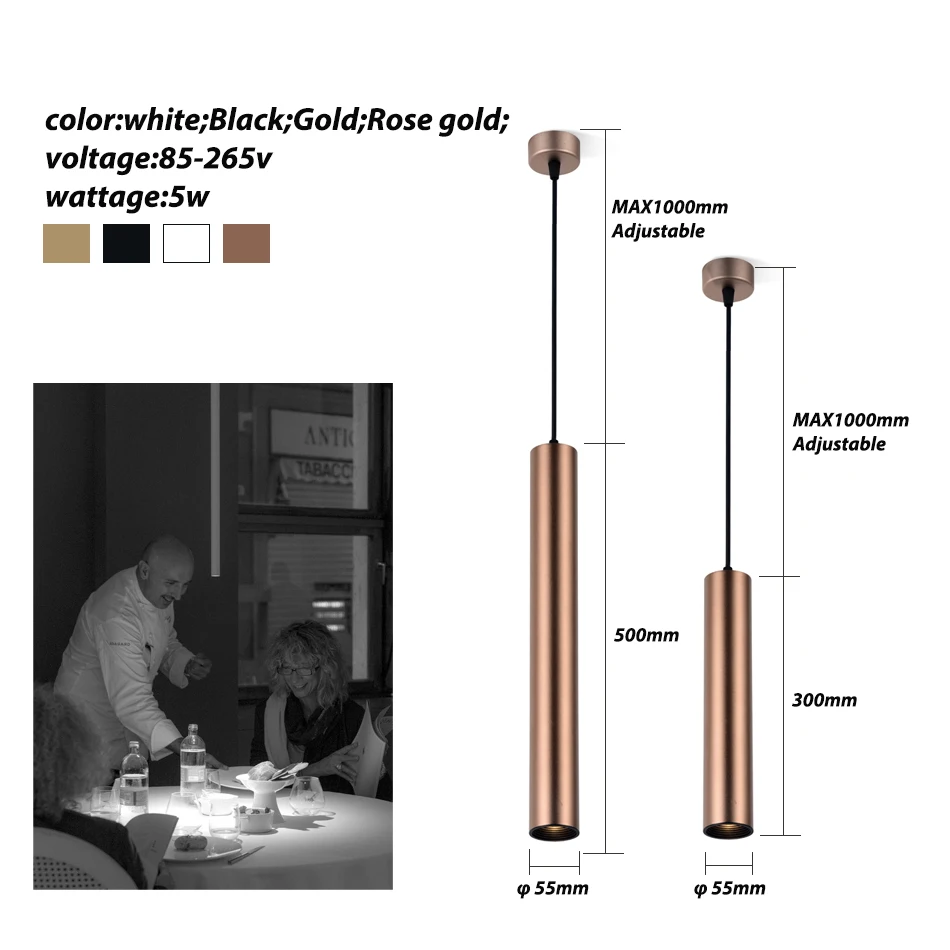 Luminária pendente de led, 5w, tubo longo, para cozinha, sala de jantar, decoração, tubo cilíndrico