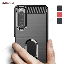 Soft Silicone Brushed Carbon Fiber Phone Case For Sony Xperia 10 1 5 III II Ace 2 XZ3 XZ2 XZ1 XA2 Holder Stand Shockproof Cover