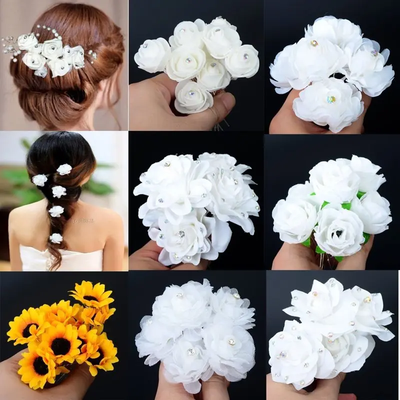 

3Pcs/lot Fashion Women Bride hair accessories Hairpins Wedding Crystal White Flower Hair Pins Clip Hairstick Headdress