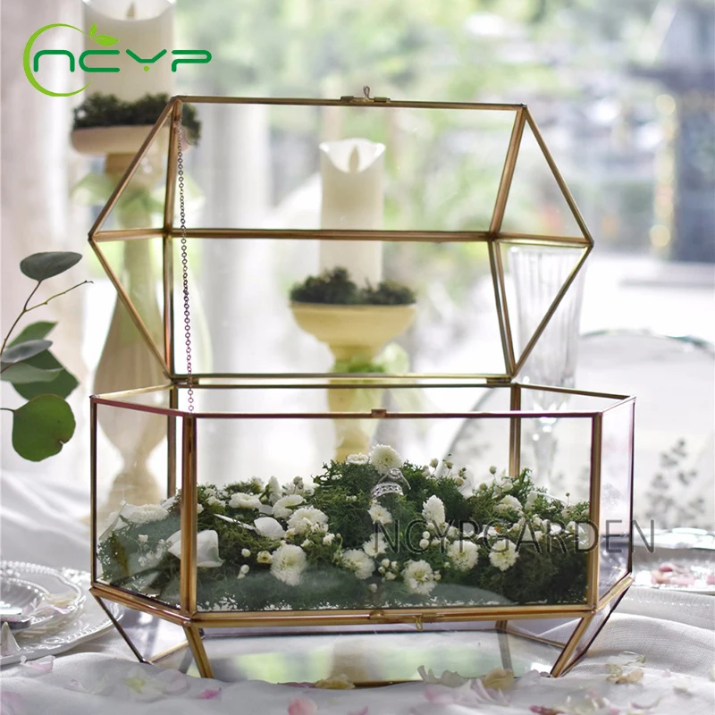 NCYP Large Modern Glass Terrarium for Flower Pot Wedding Card Box Geometric Terrarium Tabletop Glass Plant Gift Card Box