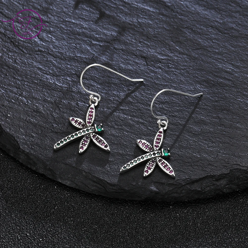 

New Style Color Dragonfly Drop Earring 925 Sterling Silver Earrings for Women Gift Fine Luxury Party Ear Jewelry